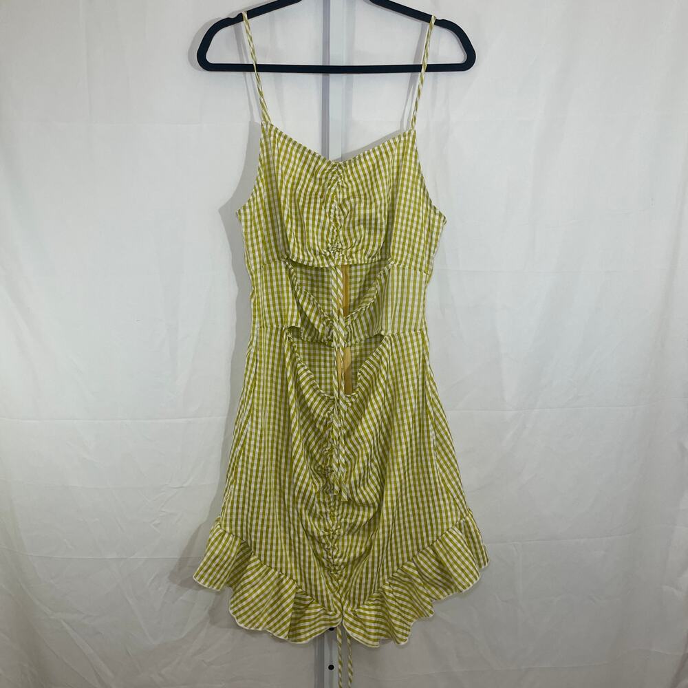 NWT Pretty Little Thing Gingham Cutout Ruched Dress - Size 12 - Chartreuse